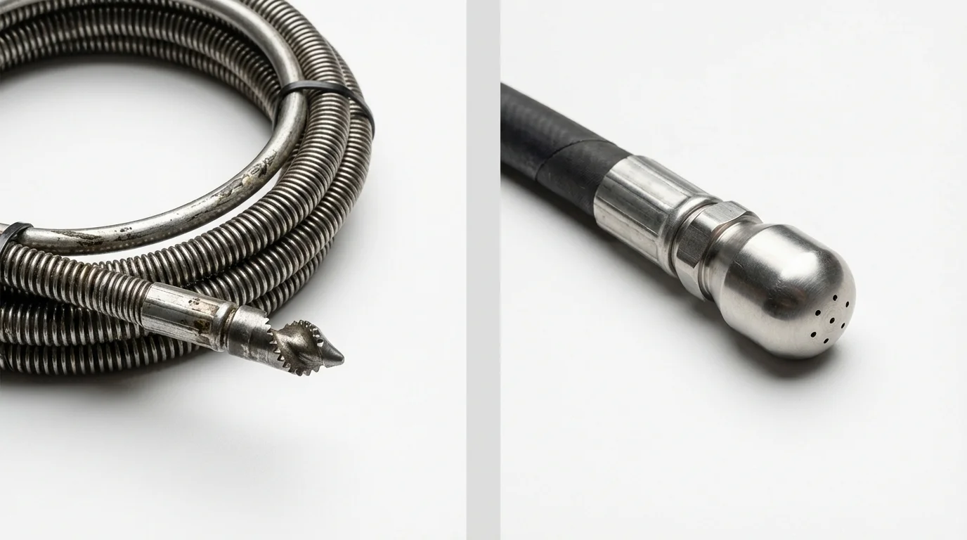 Drain snake cable and hydro jetting nozzle used for drain cleaning in Southborough, MA