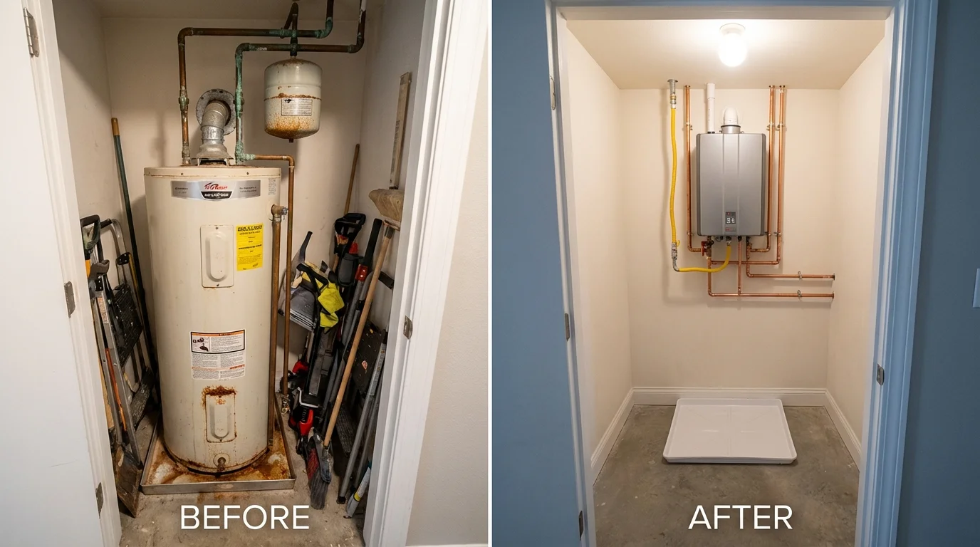 Tank water heater versus wall-mounted tankless unit comparison for Southborough, MA homeowners