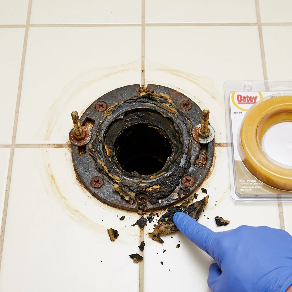 Failed wax ring showing water seepage at the base of a toilet in a Southborough, MA home